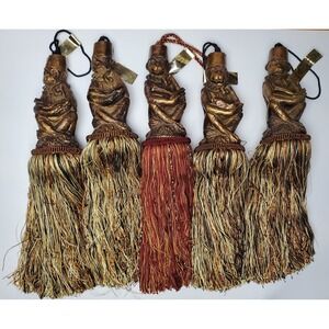 Rare Vintage Mark Roberts Reading Monkey Tie Back Beaded Tassels Curtains Drapes